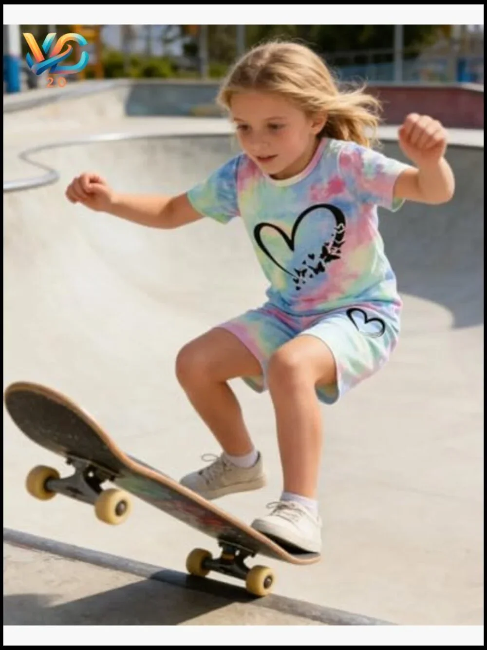 Tie Dye Heart Print Girls Top and Shorts Set
